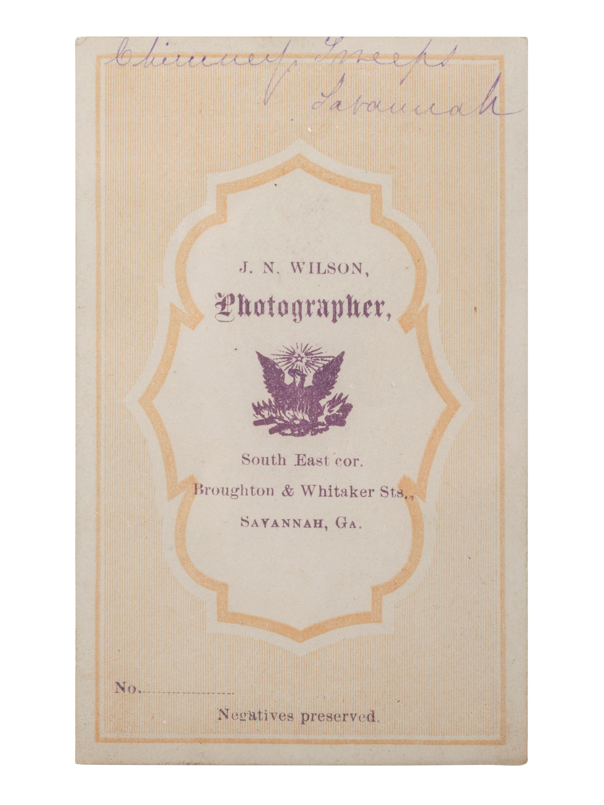 [PHOTOGRAPHY - OCCUPATIONAL]. CDV of 3 young chimney sweeps. Savannah, GA: J.N. Wilson, ca 1866-1876.