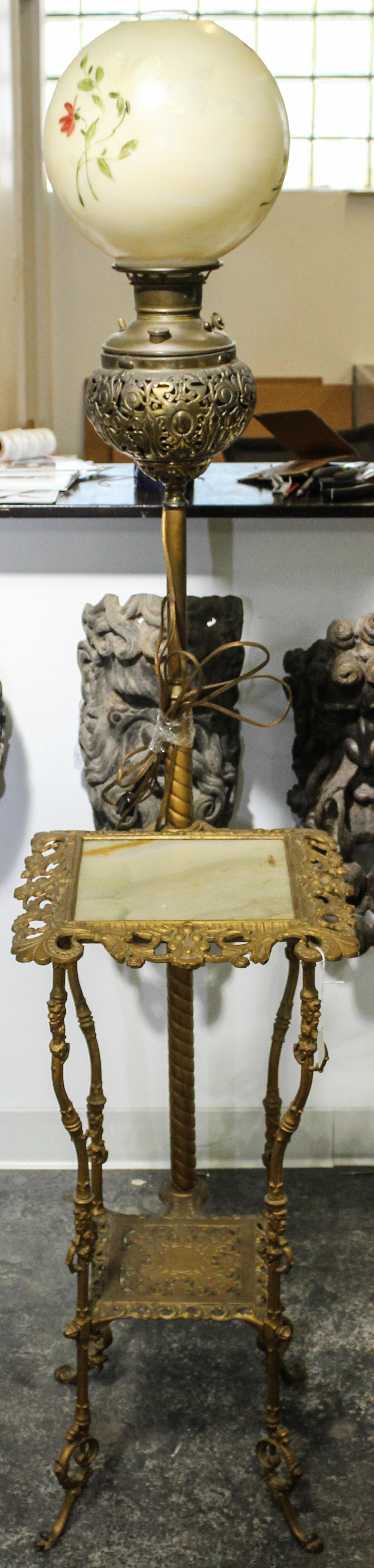 A Victorian Brass and Onyx Floor Lamp Height 63 inches.