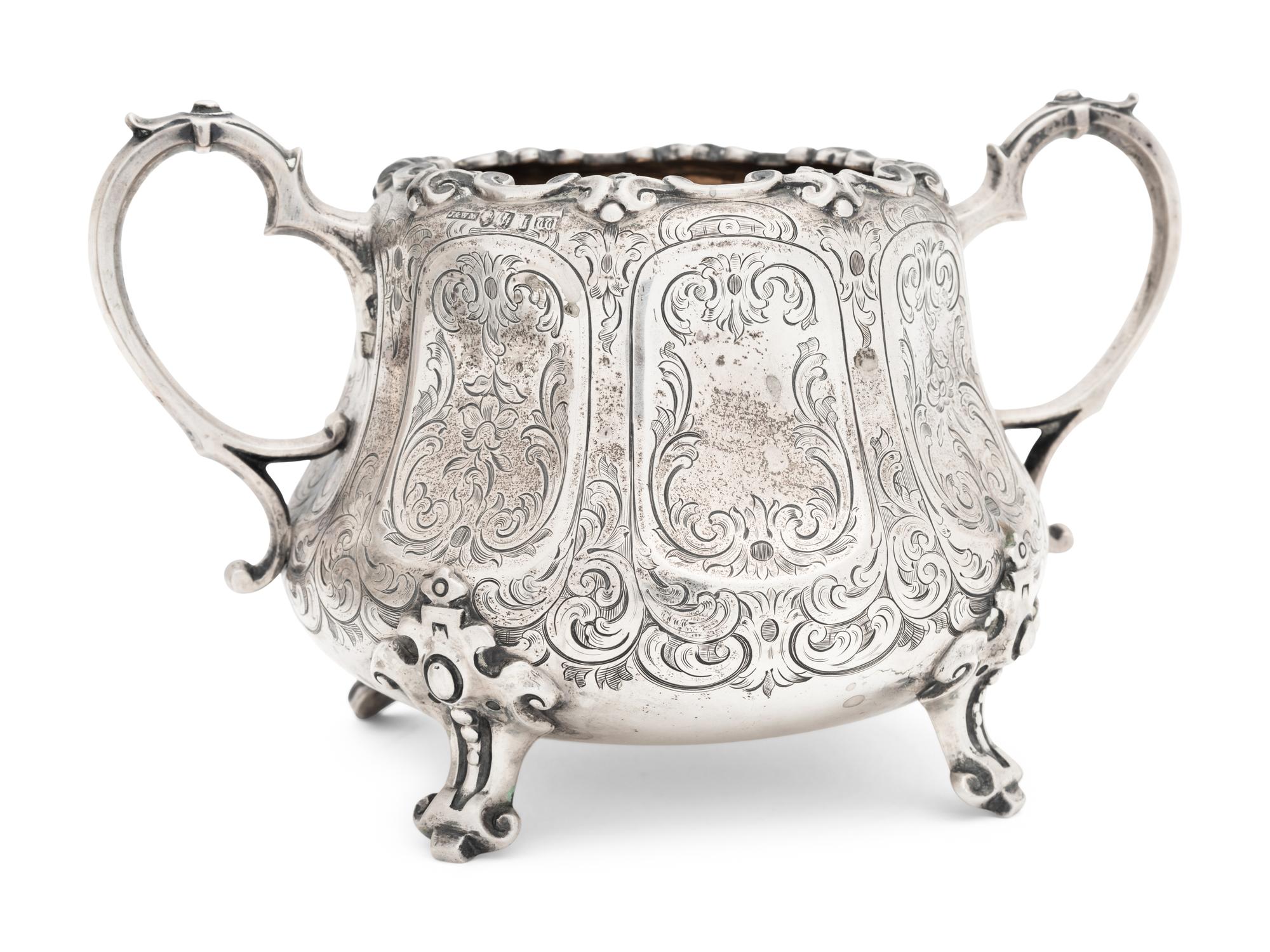A Scottish Victorian Silver Teapot and Sugar Bowl