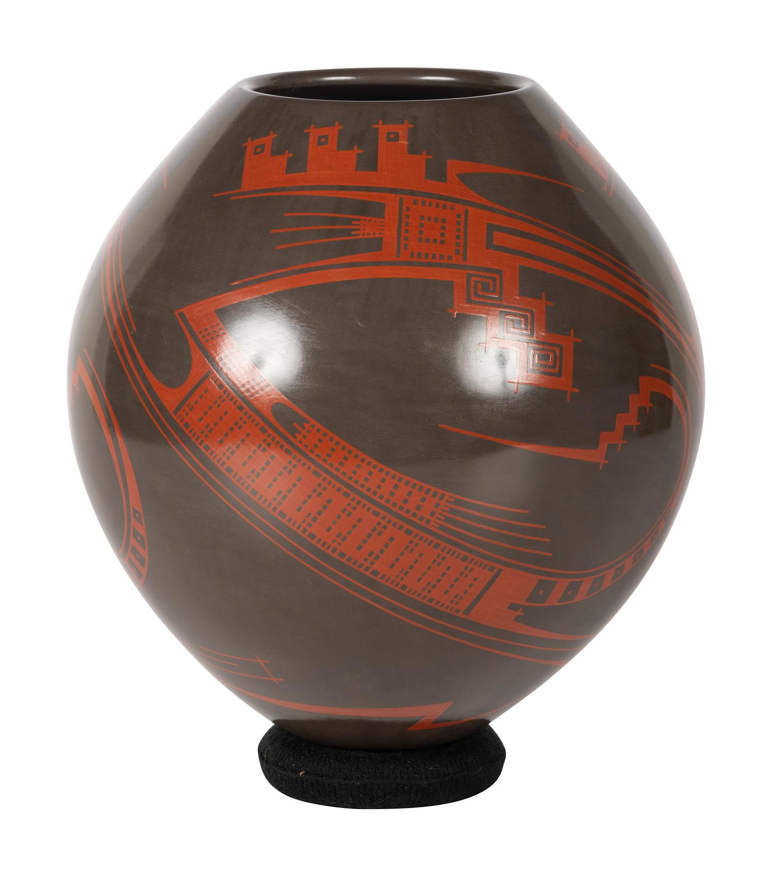 Ovoid Brown and Red Pottery Vase