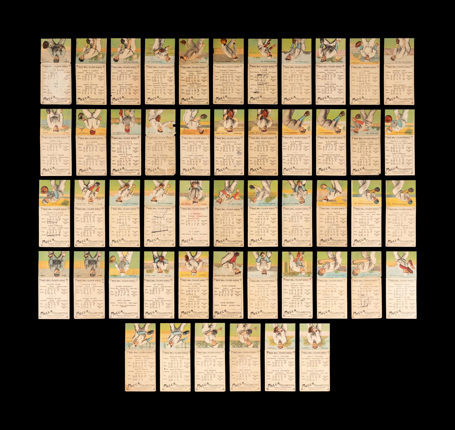 A Group of 50 1911 Mecca Cigarettes T201 Double Folder Baseball Cards,