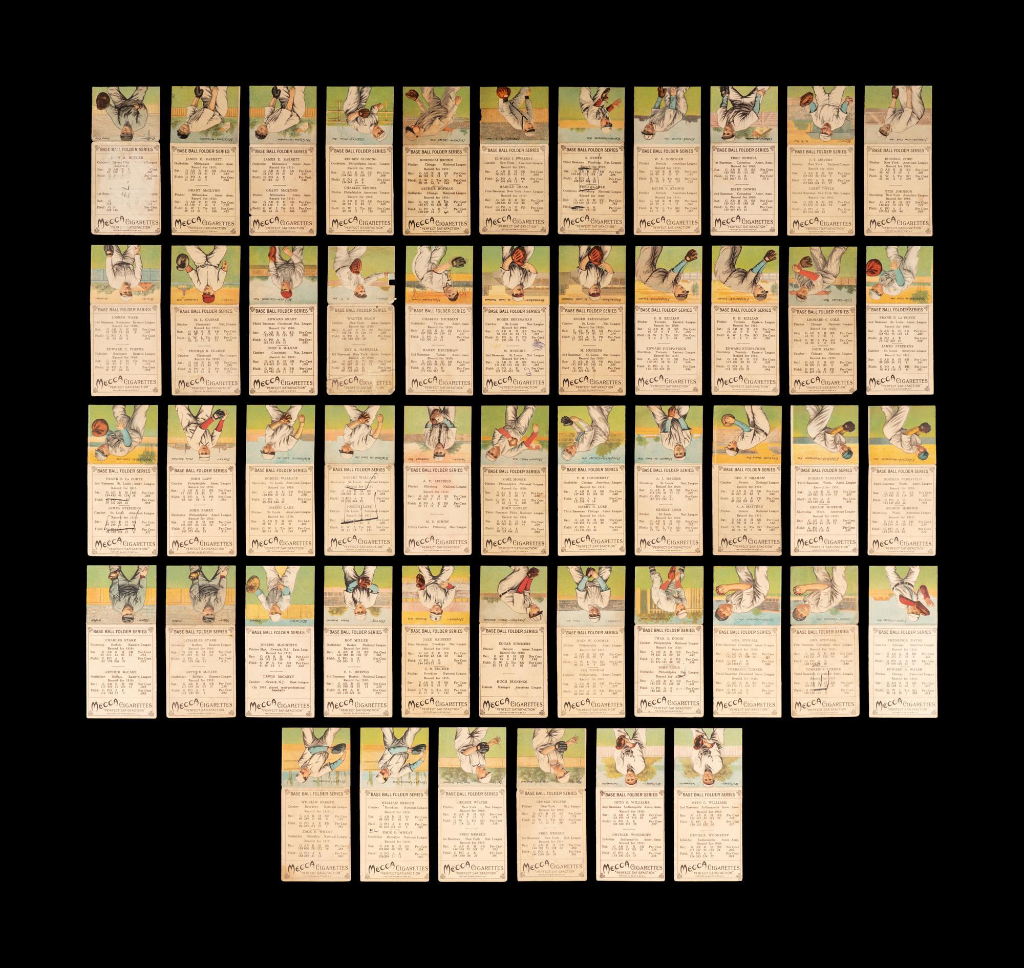 A Group of 50 1911 Mecca Cigarettes T201 Double Folder Baseball Cards,