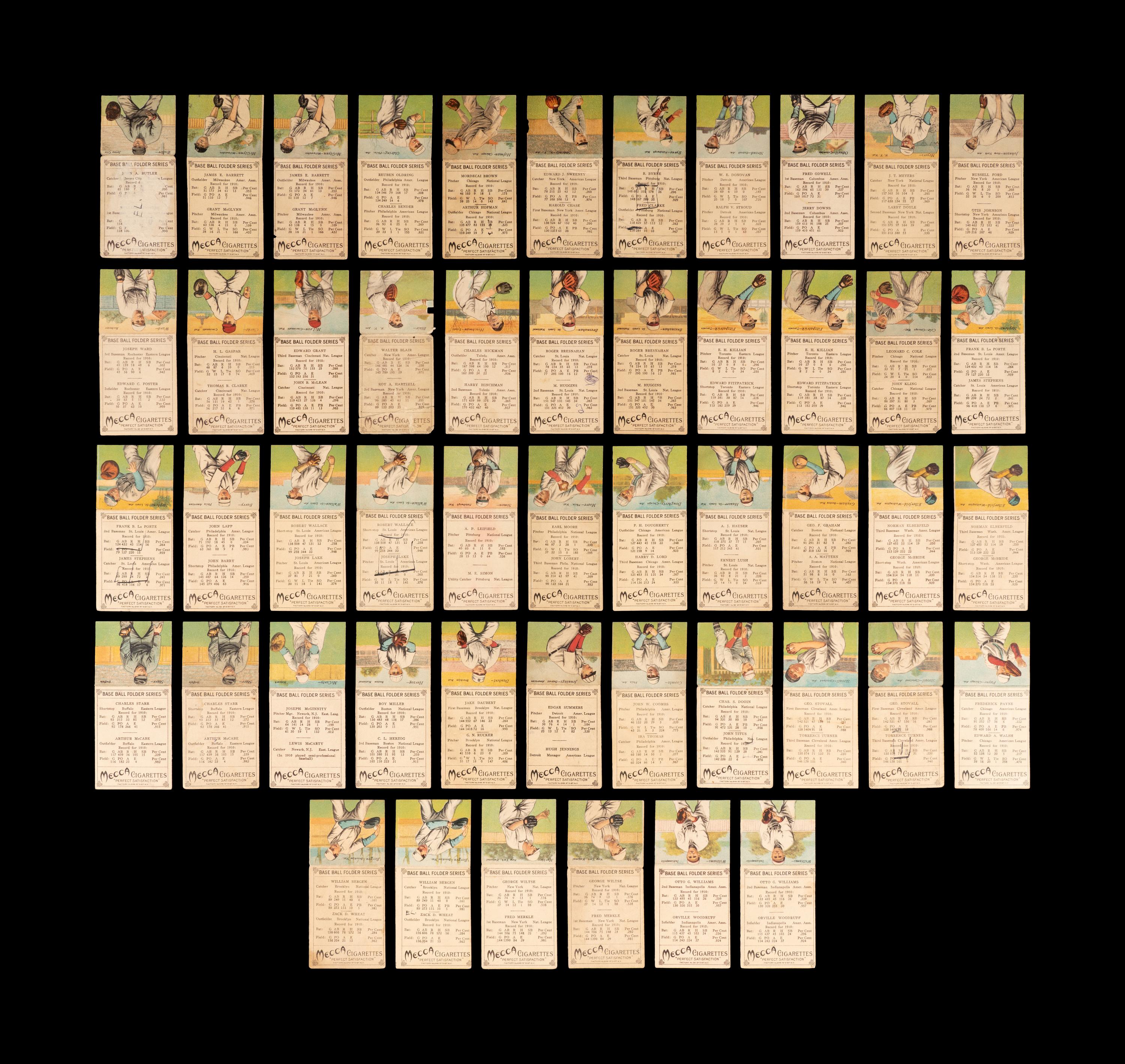 A Group of 50 1911 Mecca Cigarettes T201 Double Folder Baseball Cards,