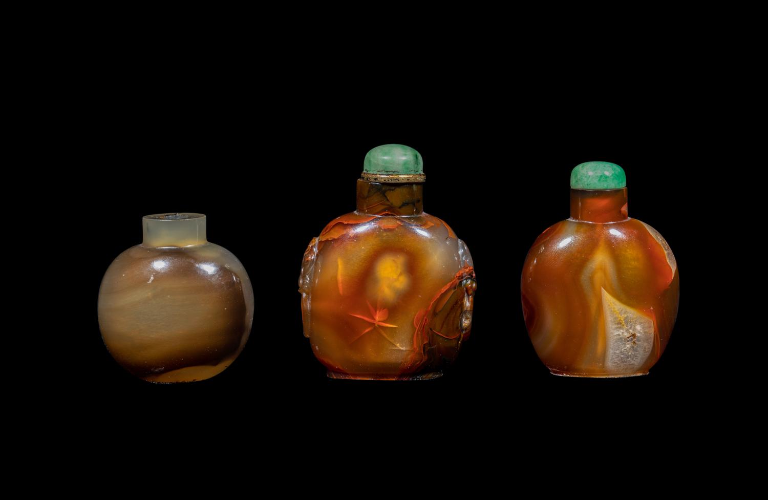 Three Chinese Banded Agate Snuff Bottles