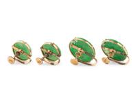 Two Pairs of Chinese 14K Yellow Gold Mounted Jadeite Ear Clips