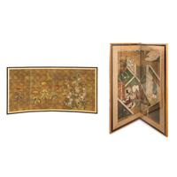 Two Japanese Painted Screens