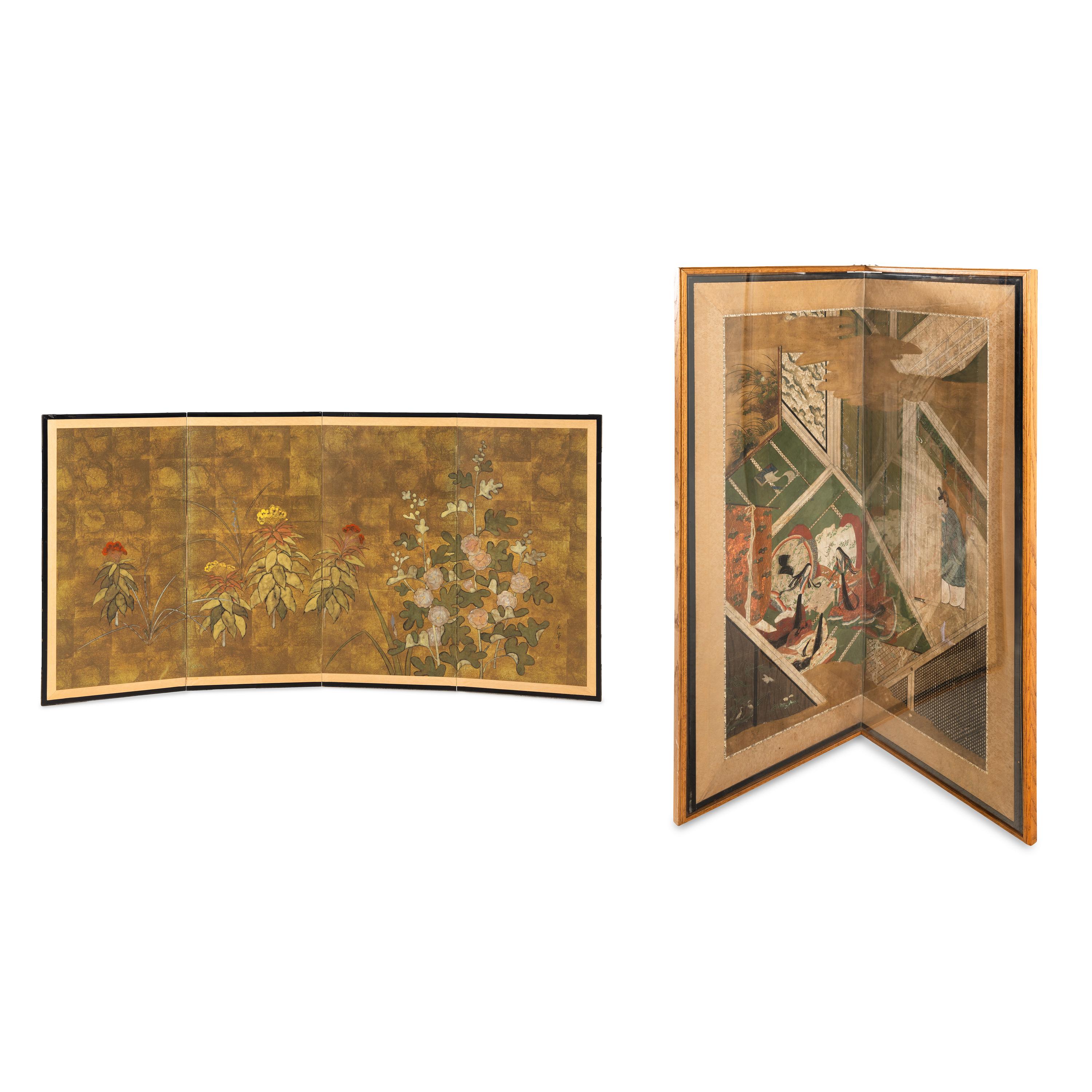 Two Japanese Painted Screens