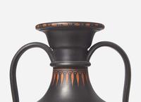 A Large Wedgwood Encaustic Decorated Black Basalt Handled Vase, UK, circa 1800
