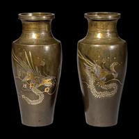 A Pair of Japanese Mixed Metal Vases