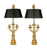A Pair of Louis XVI Gilt Bronze Two-Light Lamps