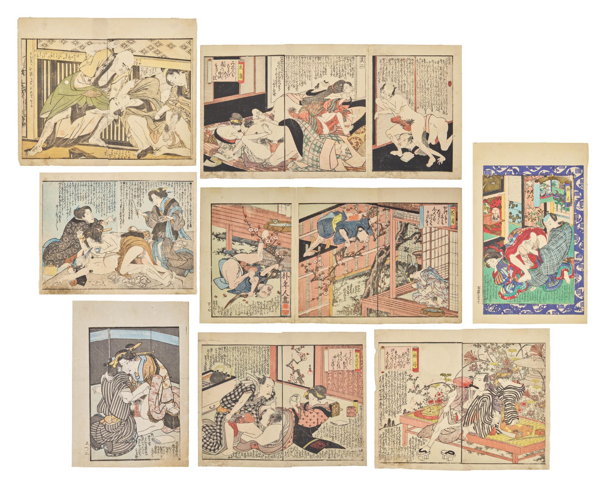 A Group of Japanese Woodblock Shunga Prints, 19th Century