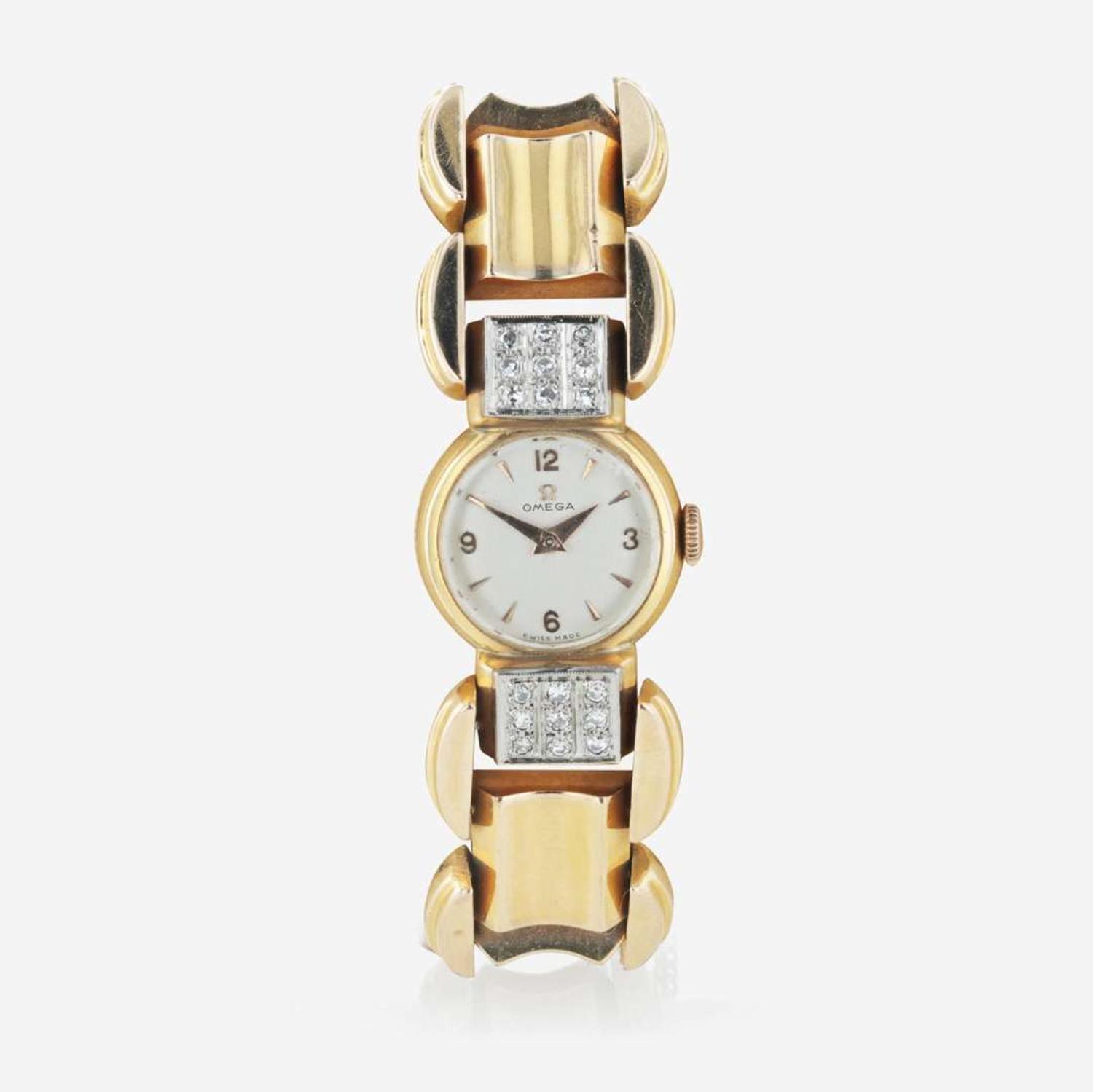 A diamond and gold watch, Omega Retro