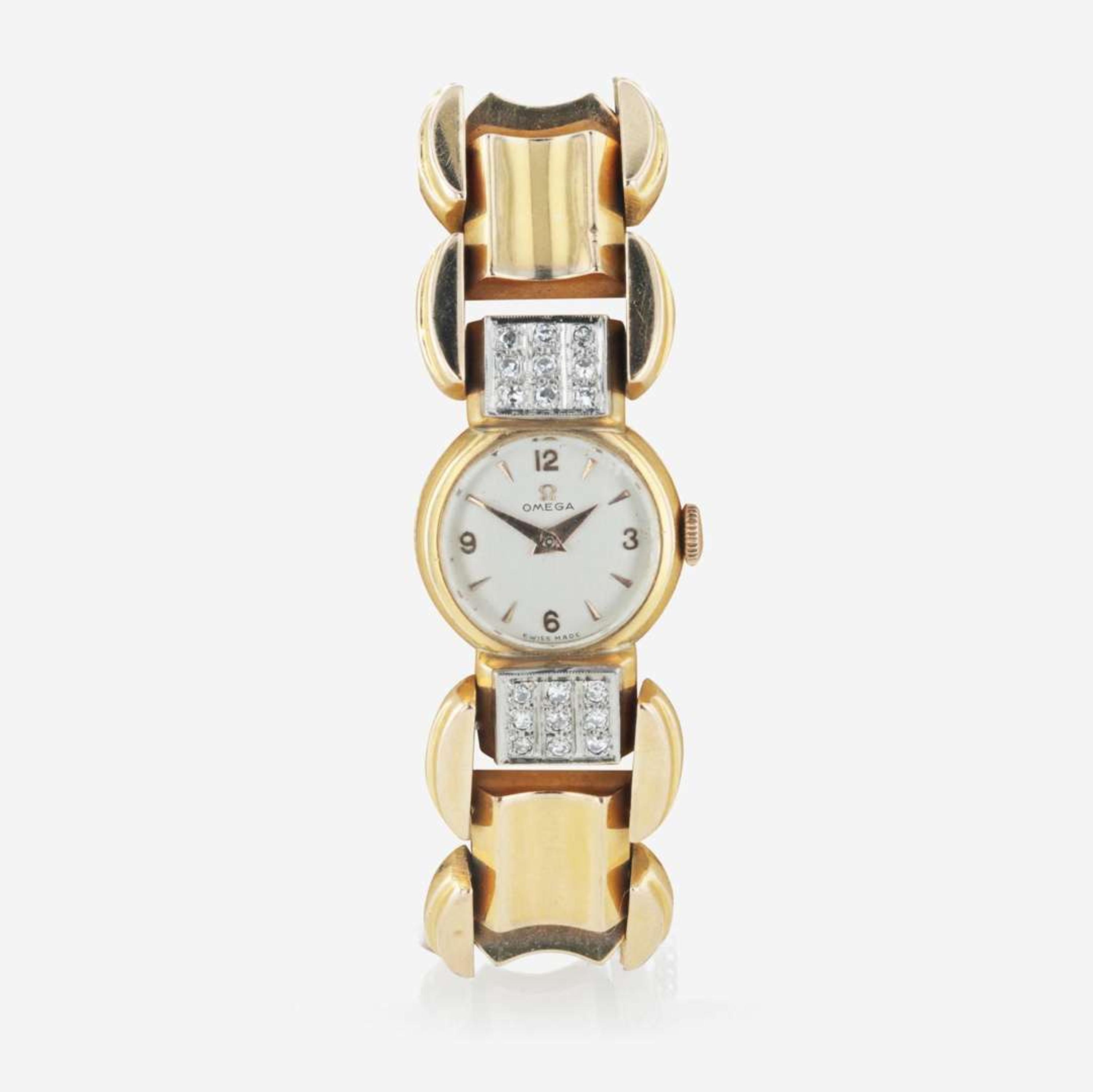 A diamond and gold watch, Omega Retro