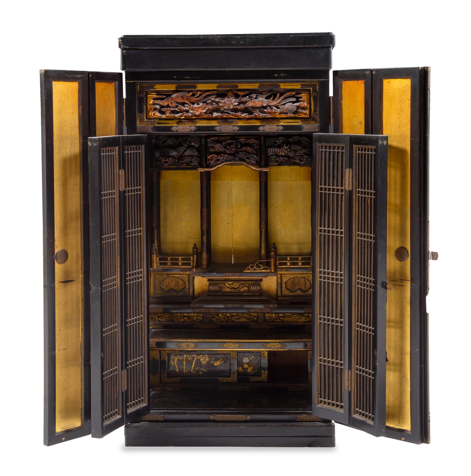 A Japanese Lacquered Buddhist Shrine Height 47 3/4 x width 18 1/2 x depth 14 1/4 inches. — 19TH CENTURY