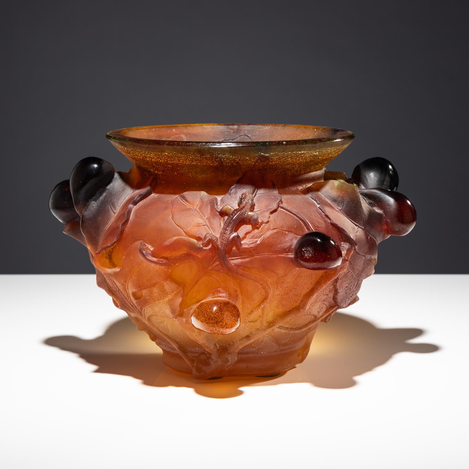 Pâte-De-Verre Les Figues (Figs) vase and tray