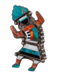 Zuni Silver and Mosaic Inlay Rainbow Man Pin / Brooch