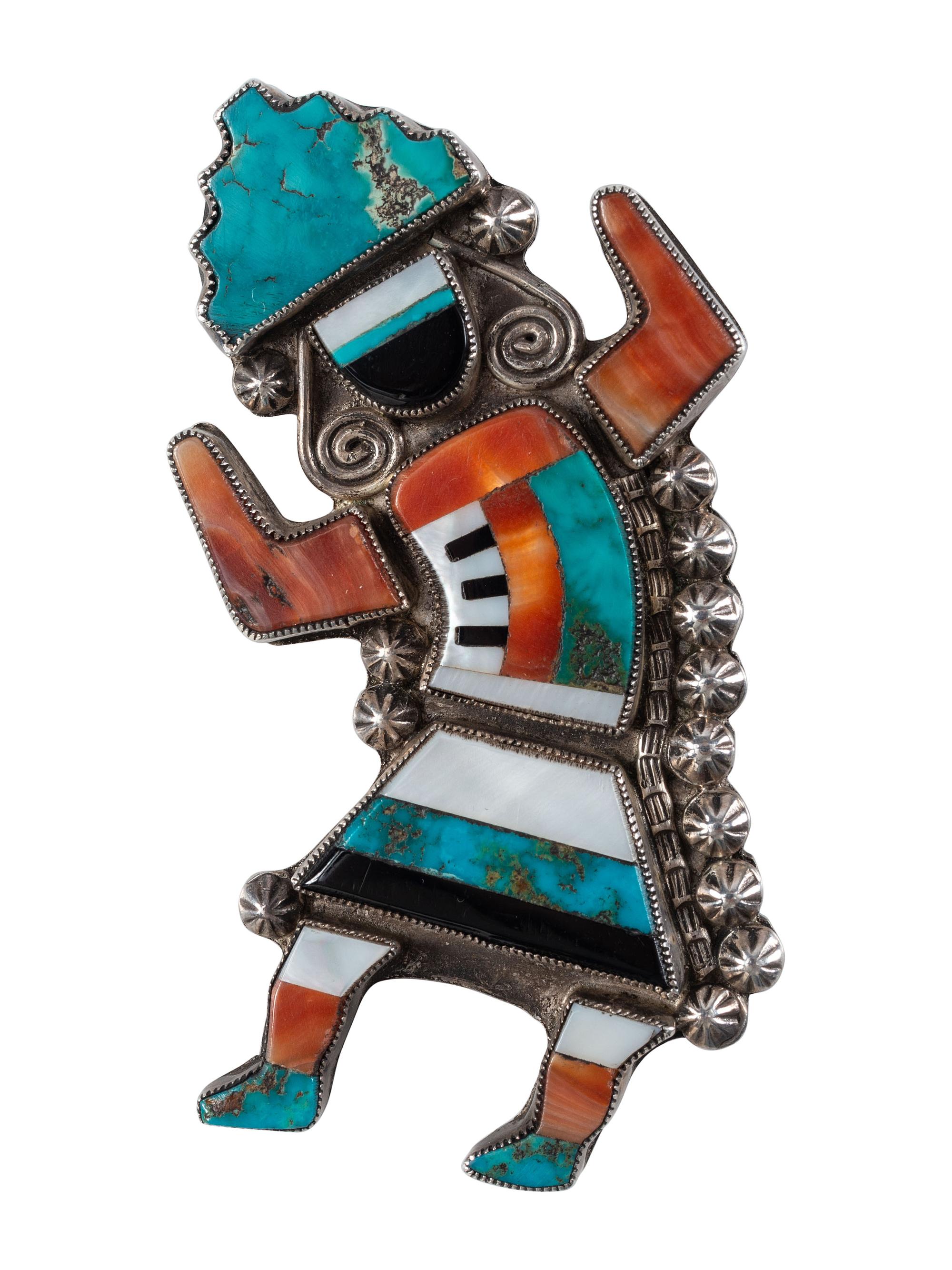 Zuni Silver and Mosaic Inlay Rainbow Man Pin / Brooch