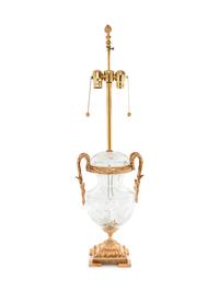 A Gilt Metal and Cut Glass Urn Mounted as a Lamp