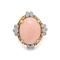 ANGEL SKIN CORAL AND DIAMOND RING