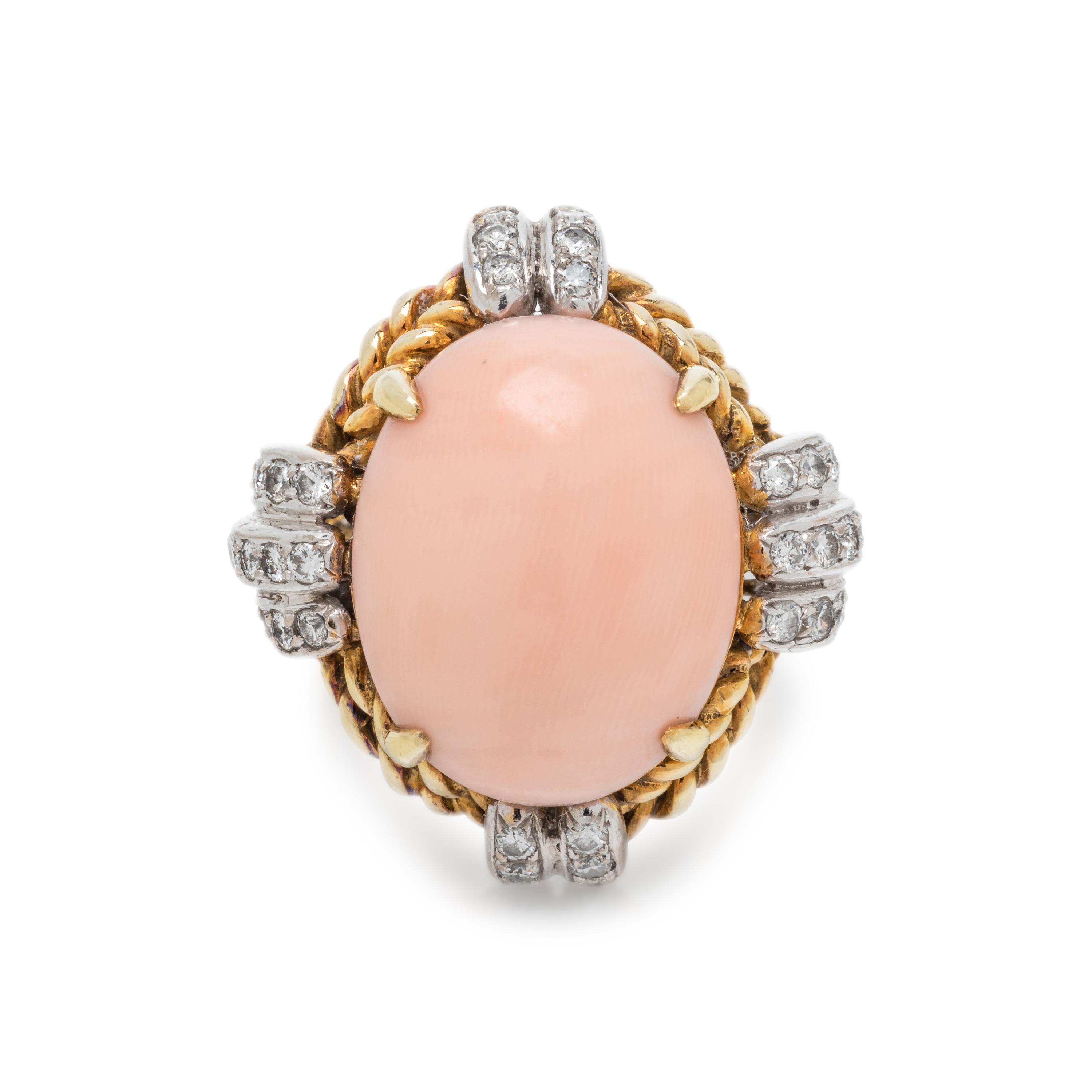 ANGEL SKIN CORAL AND DIAMOND RING