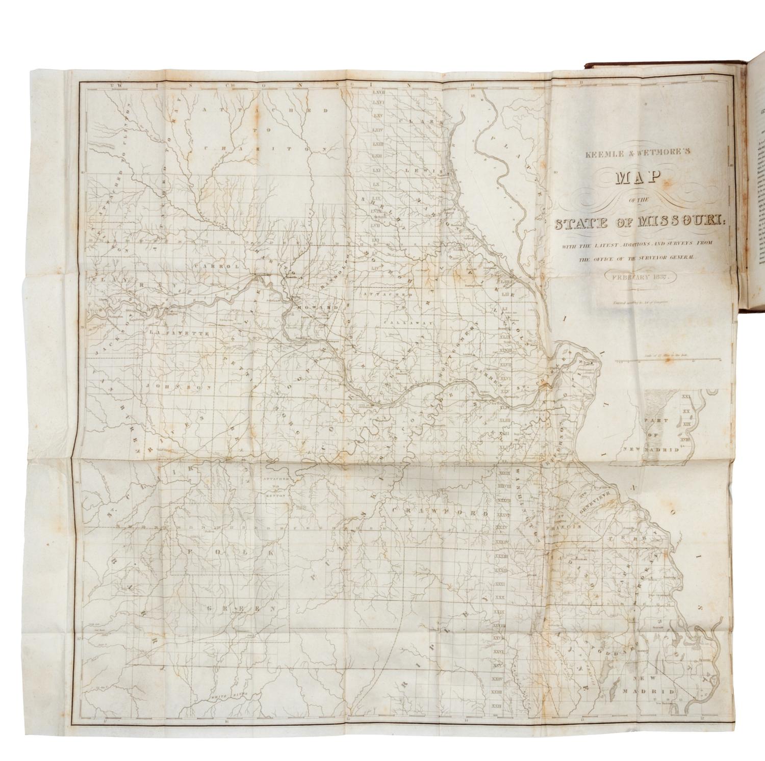WETMORE, Alphonso (1793-1849). Gazetteer of Missouri with a Map of the State. St. Louis, 1837.