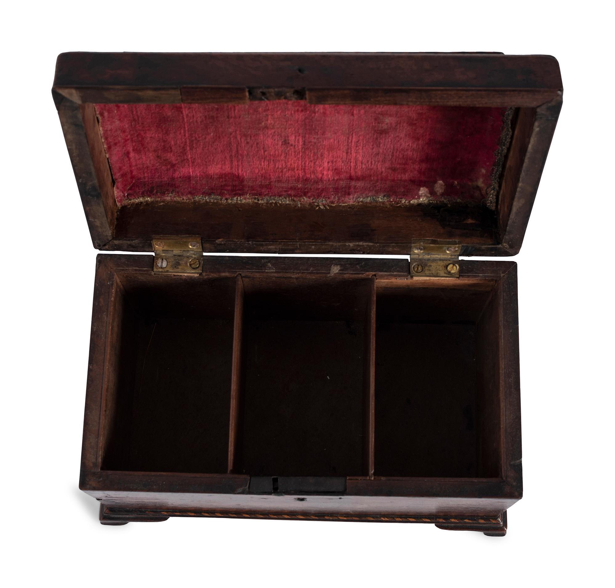 A George III Barberpole Inlaid Walnut Tea Caddy