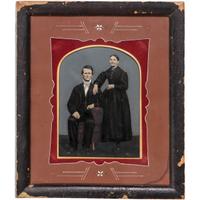 [EARLY PHOTOGRAPHY - PORTRAITURE]. A group of 10 folk art hand-painted tintypes of individual men, women, and couples, including: