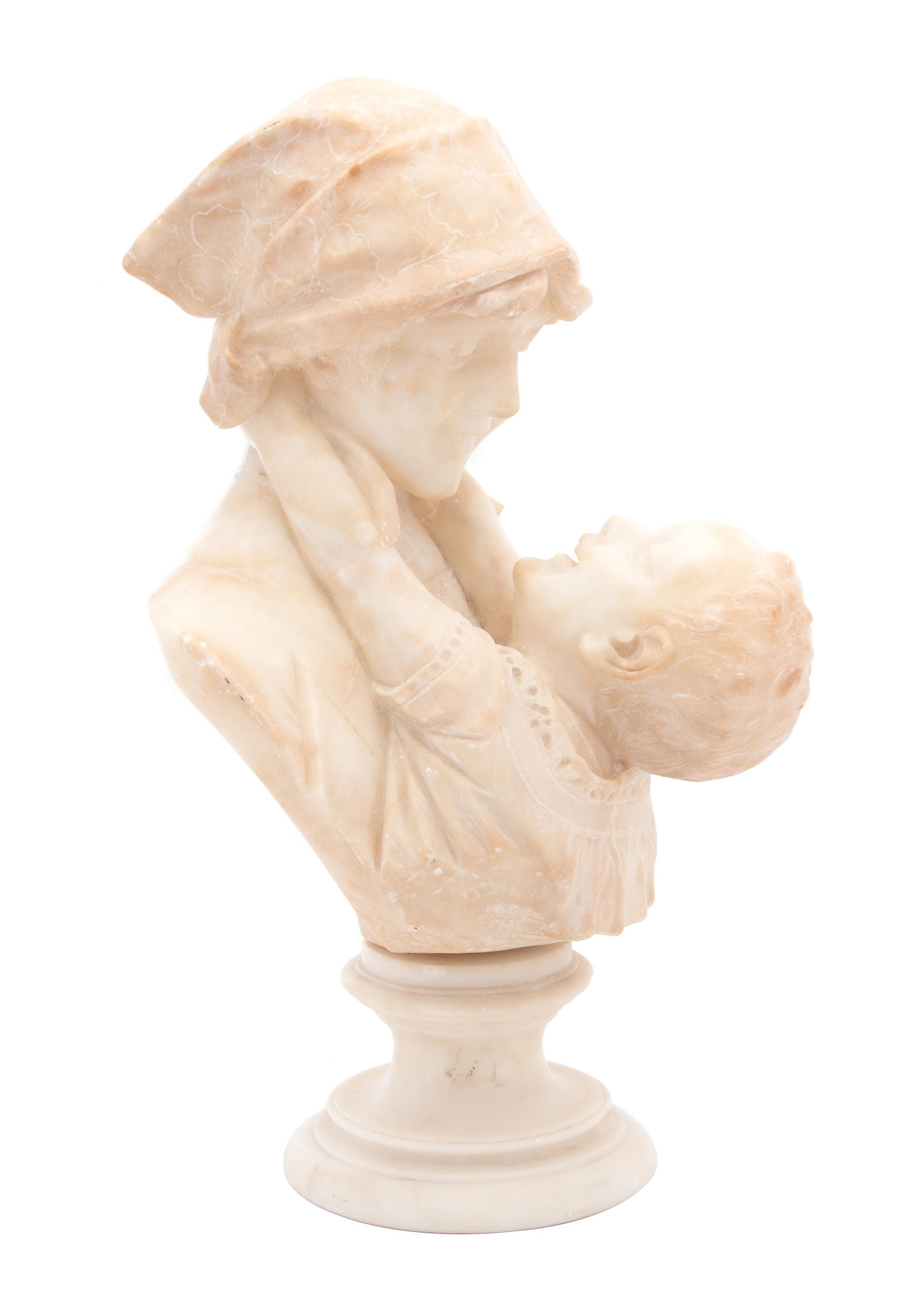 An Italian Alabaster Sculpture of Mother and Child — 19TH CENTURY