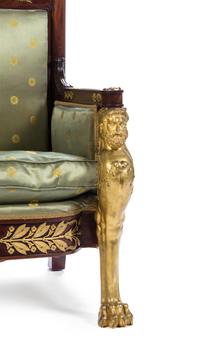 An Empire Gilt Bronze Mounted Mahogany Bergere Height 40 inches. — EARLY 19TH CENTURY