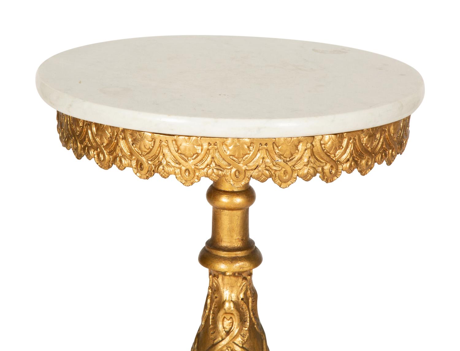 An Italian Baroque Style Giltwood Marble-Top Side Table
