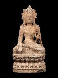 A Chinese Carved Stone Seated Buddha