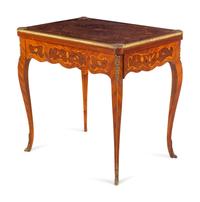 A Louis XV Style Gilt Metal Mounted Marquetry Flip-Top Table