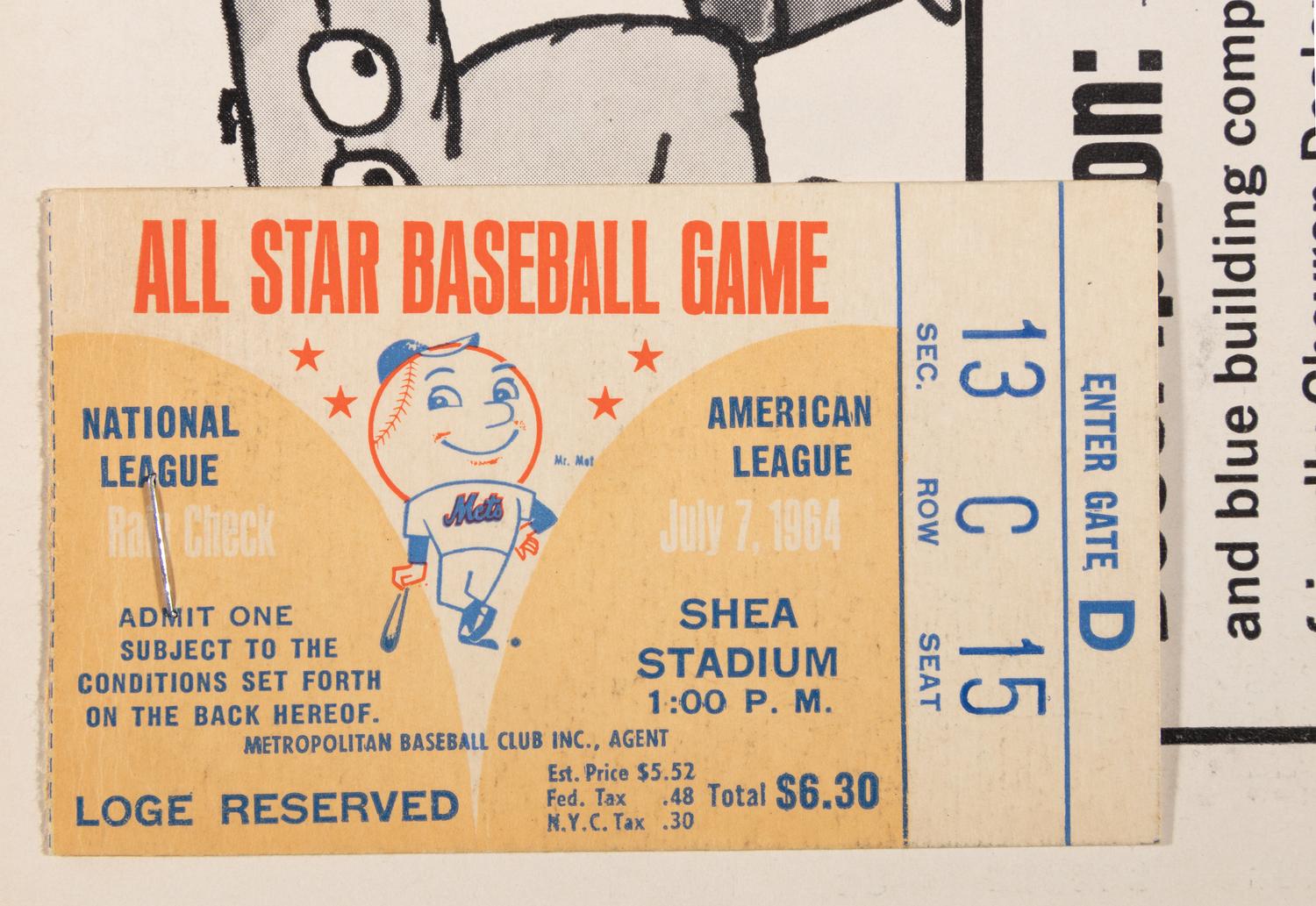 A 1964 Shea Stadium Major League Baseball All-Star Game Official Program and Ticket Stub