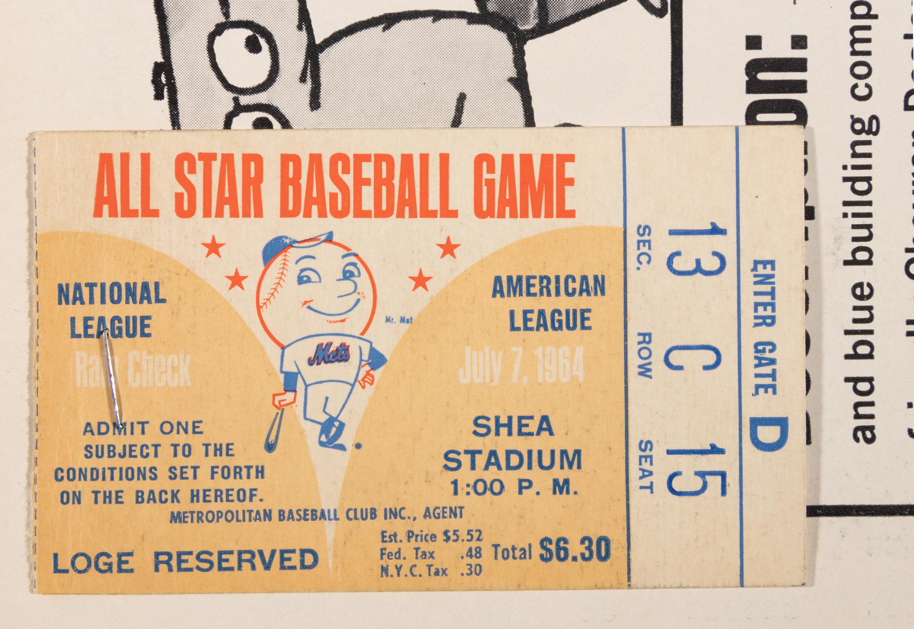 A 1964 Shea Stadium Major League Baseball All-Star Game Official Program and Ticket Stub