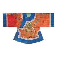 A Chinese Red Ground Silk 'Dragon' Lady's Jacket, Early 20th Century 清晚期 紅地綉龍紋女大襟