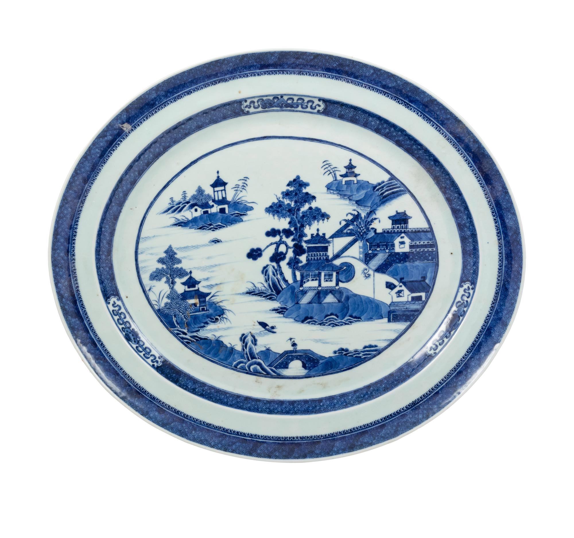 A Chinese Export Canton Blue and White Porcelain Platter
