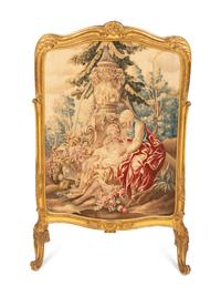 A Louis XV Style Aubusson Tapestry-Inset Giltwood Fire Screen