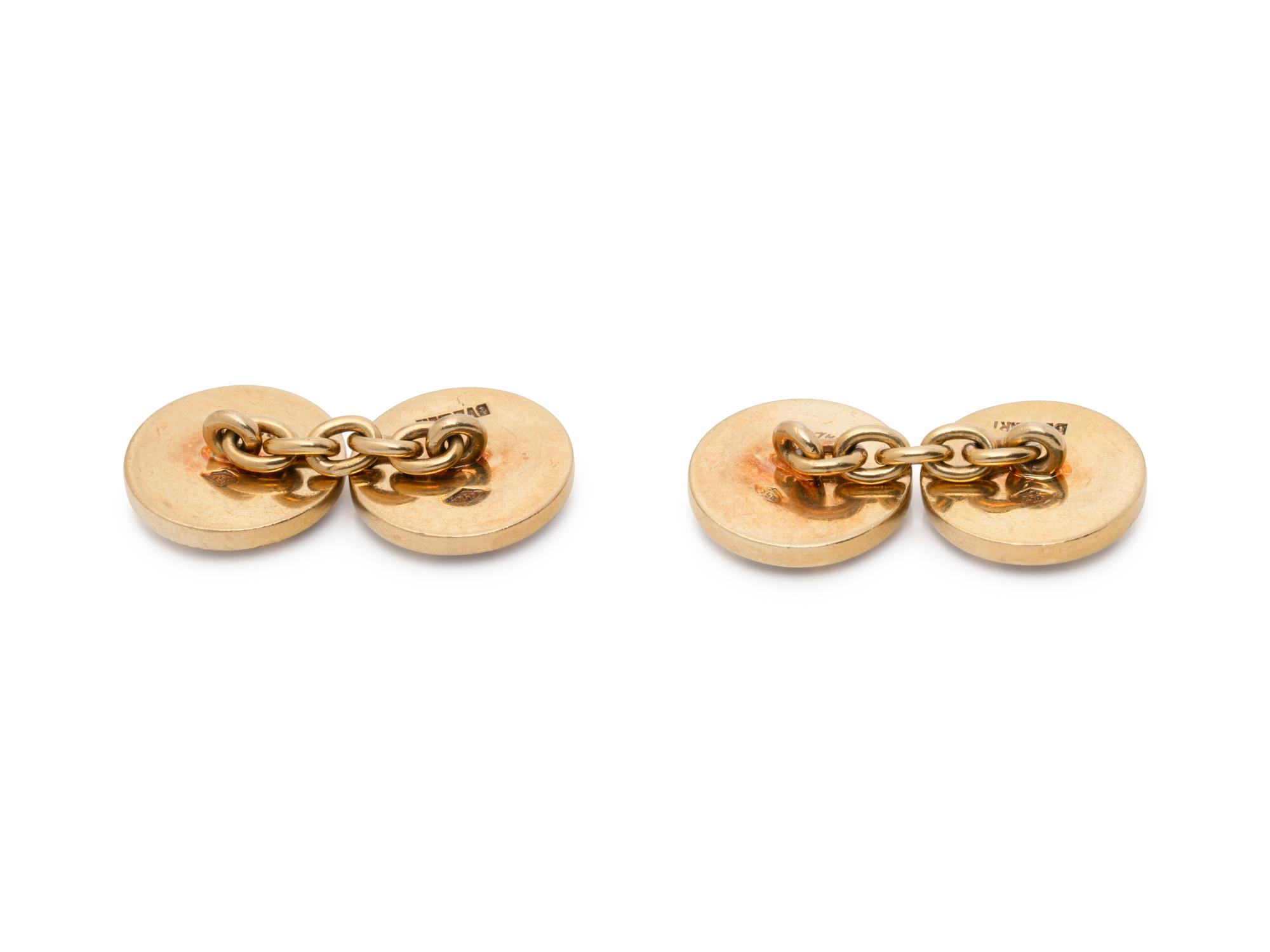 BULGARI, YELLOW GOLD AND ENAMEL CUFFLINKS