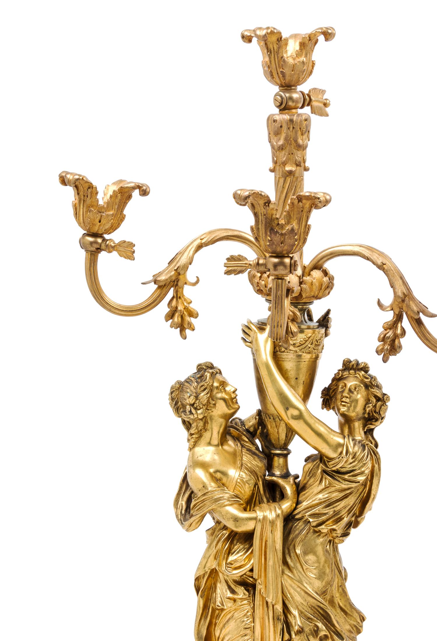 A Pair of Continental Gilt Bronze Candelabra — MID-19TH CENTURY