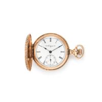 ELGIN, 14K PINK GOLD HUNTER CASE POCKET WATCH AND FOB CHAIN