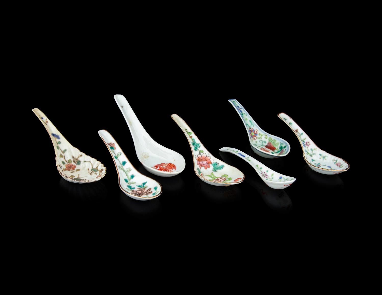 Seven Chinese Famille Rose Porcelain Spoons