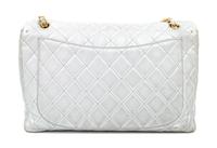A Chanel Silver Leather Jumbo Flap Bag, 8" H x 13" W x 4" D; Strap drop: 11.5" - 20".