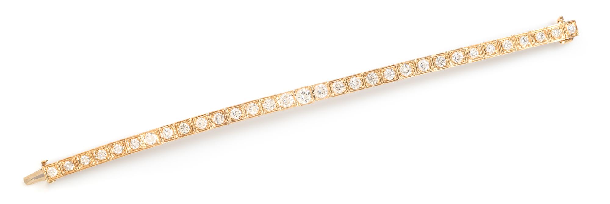 A 14 Karat Yellow Gold and Diamond Line Bracelet, 10.70 dwts.