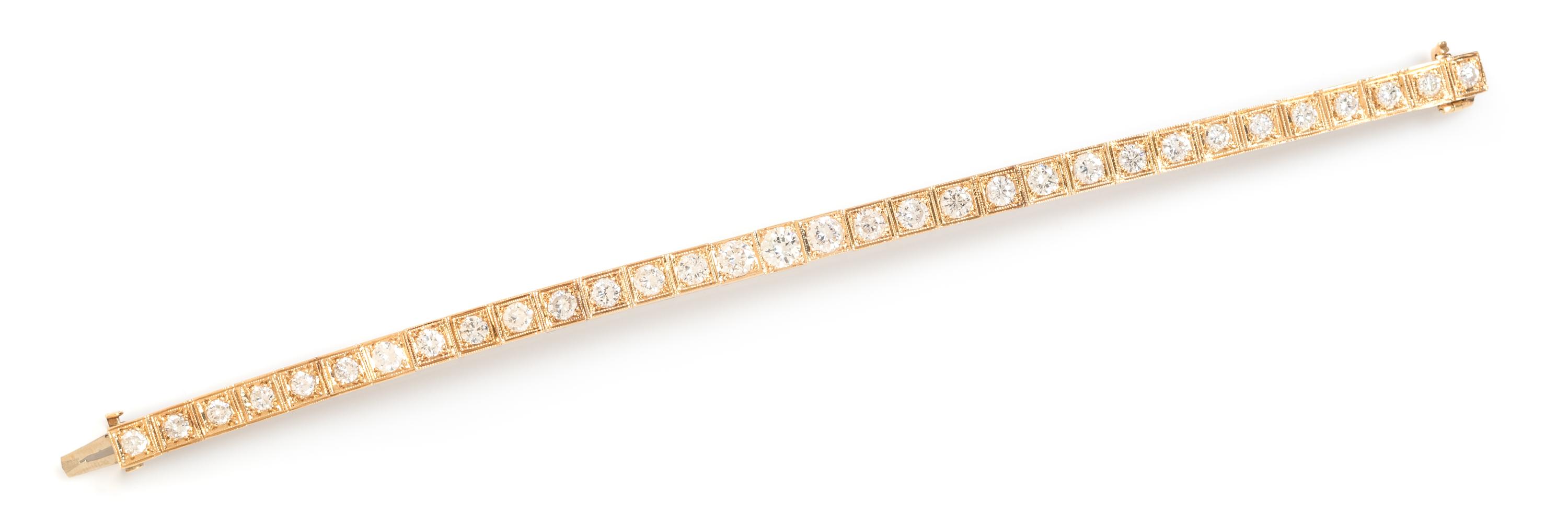 A 14 Karat Yellow Gold and Diamond Line Bracelet, 10.70 dwts.