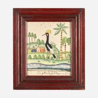 Attributed to the Exotic Scenery Artist A Schwenkfelder Fraktur: The Crane from Africa, circa 1820