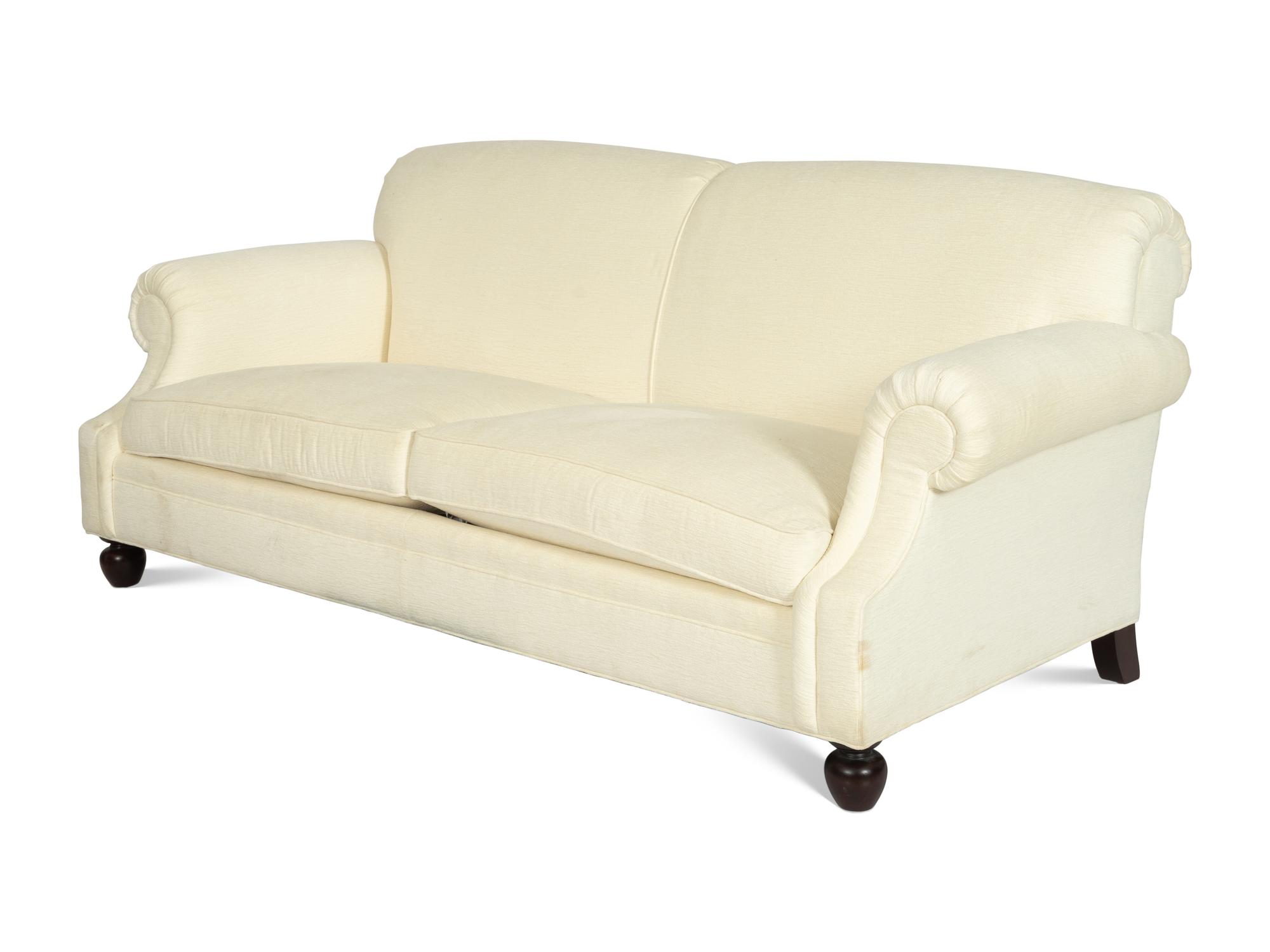 A Pair of Ralph Lauren Two-Cushion Ivory Chenille-Upholstered Sofas