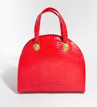 A Gianni Versace Red Croc Embossed Oversized Medusa Bag, 15.5" x 13" x 6.5"; Handle drop: 5.75"