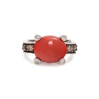 CORAL, DIAMOND AND COLORED DIAMOND RING