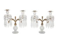 A Pair of Regency Style Gilt Bronze and Cut Glass Two-Light Candelabra