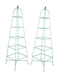 A Pair of Obelisk Form Painted Metal Five-Shelf Etageres — 20TH CENTURY